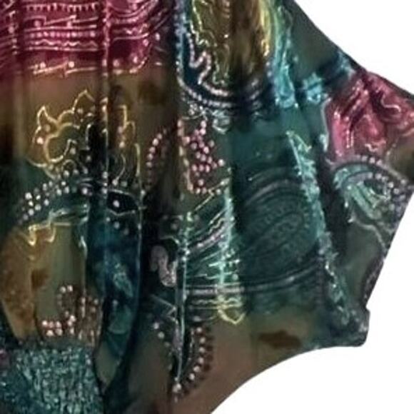Cache Luxe Top Womens Size S Boho Cape Sleeve Multicolor Sheer LIned Sequin - Picture 6 of 10